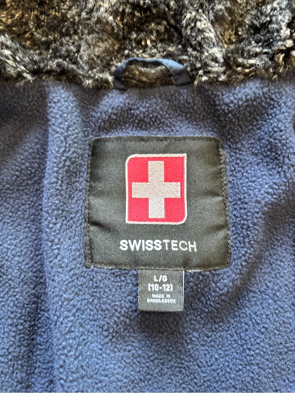 Boys Swiss Tech Blue Navy Kids Puffer Jacket with Hood.  Great shape size Large. - Picture 2 of 3